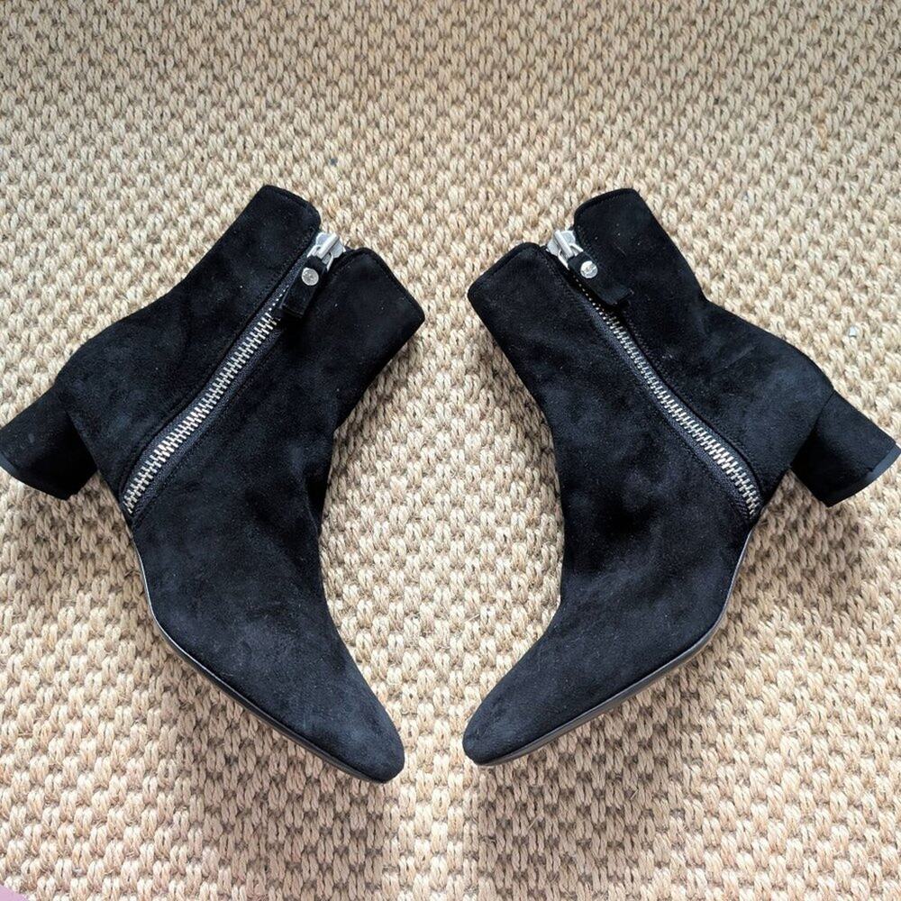 AGL Philipa Suede Exposed Zipper Ankle Boots, Black, Size 38.5/US 8.5, NWOB